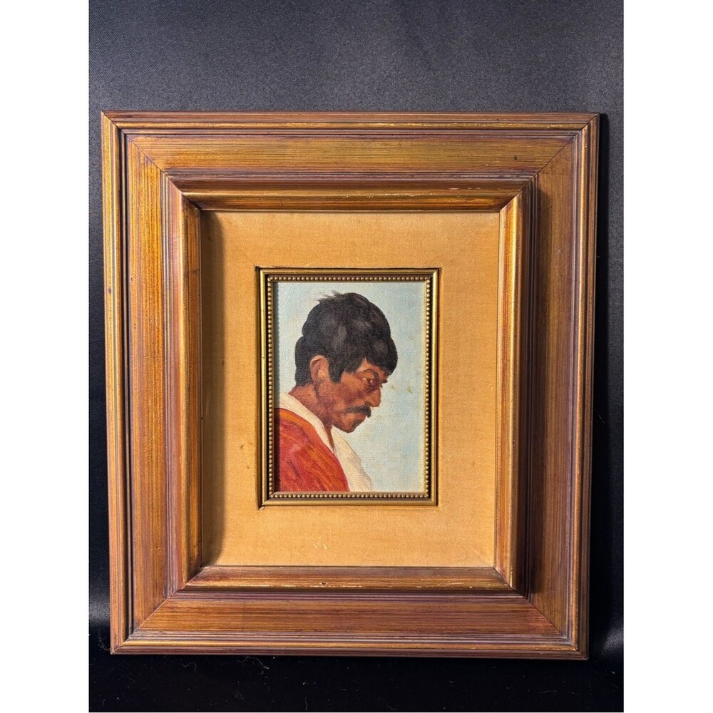 Antique Mexican Portrait Oil Painting California Mystery Art WPA Vintage Frame